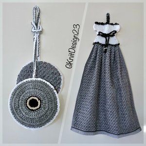 Dress Shape Dish Towel, Handmade Crochet Pot Holder, Crochet Set Towel Potholder